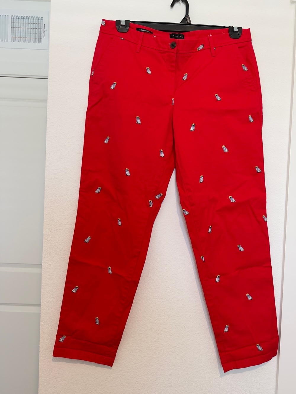 Talbots Red Frenchi Critter Novelty Print Relaxed Chino Size 8